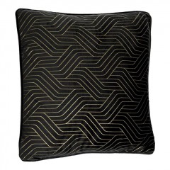 Perna Decorativa Neagra Velvet Linii cu Folie Aurie 45x45cm