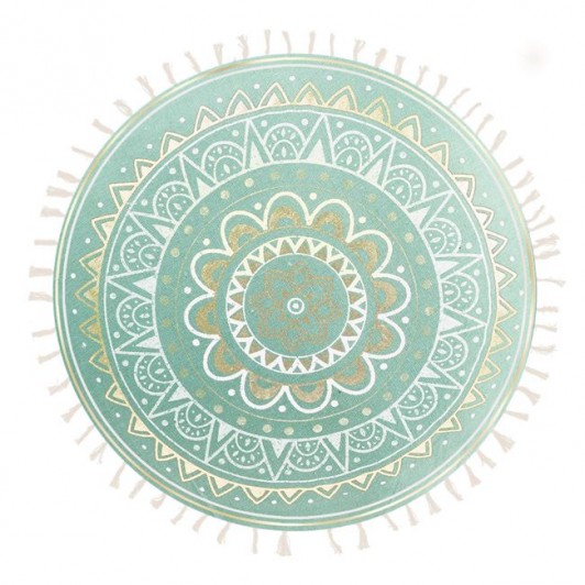 Perna Decorativa de Vara Verde Menta Folie Aurie Mandala Franjuri Bej Ø40cm