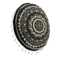 Perna Decorativa de Vara Neagra Folie Aurie Mandala Franjuri Bej Ø40cm