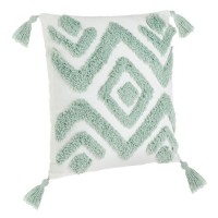 Perna de Vara Bej cu Model Geometric Verde Menta & Franjuri 43x43cm