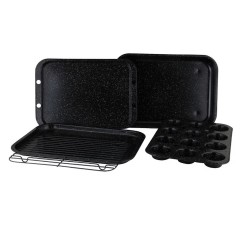 Set tavi pentru copt Royalty Line RL-5RB, 5 piese, Otel carbon, Negru