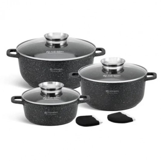 Set pentru gatit cu 6 piese, aluminiu turnat cu acoperire granit, baza inductie, Edenberg EB-8140