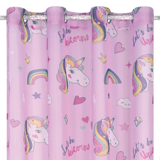 Perdea Decorativa cu Inele Roz Voal Unicorn 140x260cm, 1 bucata