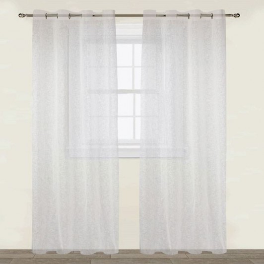 Perdea Decorativa cu Inele Alba cu Lurex Argintiu 140x260cm, 1 buc