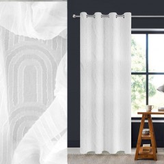 Perdea Decorativa cu Inele Alba cu Model Reliefat Curcubeu 140x260cm, 1 buc