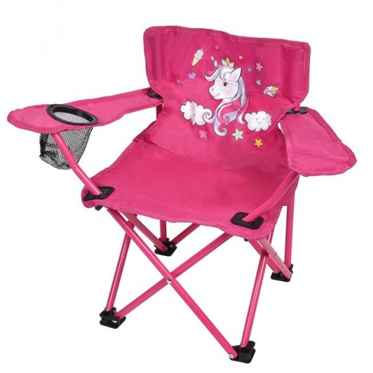 Scaun Camping pentru Copii Pliabil Fucsia Unicorn cu Husa 36x36x75cm