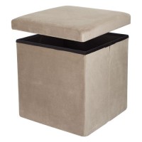 Taburet cu Spatiu de Depozitare Velvet Taupe 38x38x38cm