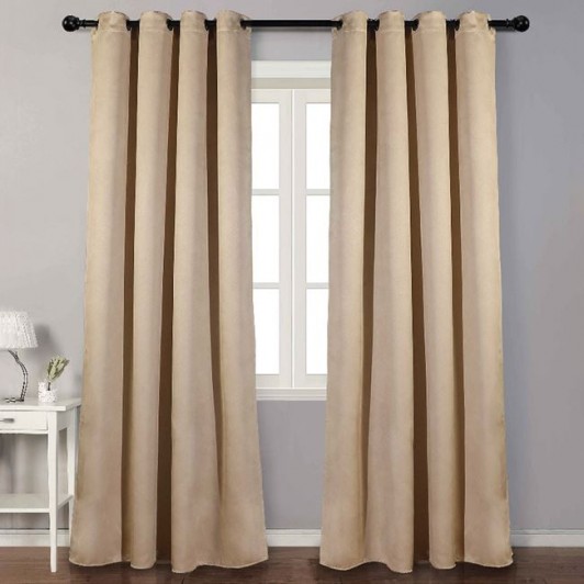 Draperie Decorativa cu Inele Bej Model Reliefat 140x260cm, 1 buc