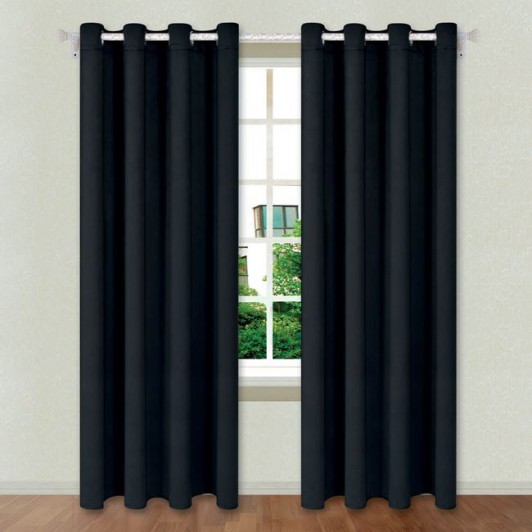 Draperie Decorativa cu Inele Neagra 140x260cm, 1 buc