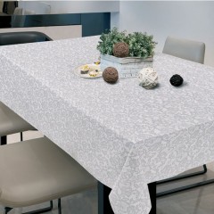 Fata de Masa Plastifiata Alba Gri Dantela 180x140cm