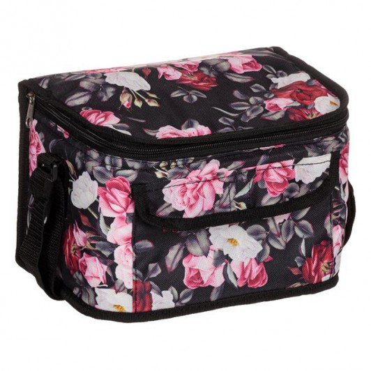 Geanta Izoterma Neagra Floral cu Fermoar 25x18x16cm - 7L