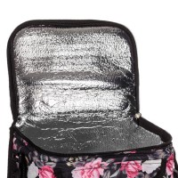 Geanta Izoterma Neagra Floral cu Fermoar 25x18x16cm - 7L