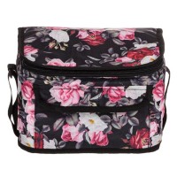 Geanta Izoterma Neagra Floral cu Fermoar 25x18x16cm - 7L