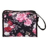 Geanta Izoterma Neagra Floral cu Fermoar 25x18x16cm - 7L