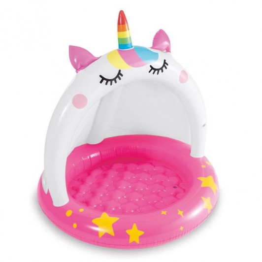 Piscina pentru Bebelusi cu Copertina Alba Fucsia Unicorn Ø1.02x1.02m