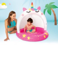 Piscina pentru Bebelusi cu Copertina Alba Fucsia Unicorn Ø1.02x1.02m