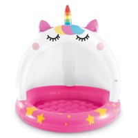 Piscina pentru Bebelusi cu Copertina Alba Fucsia Unicorn Ø1.02x1.02m