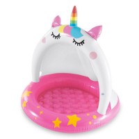 Piscina pentru Bebelusi cu Copertina Alba Fucsia Unicorn Ø1.02x1.02m