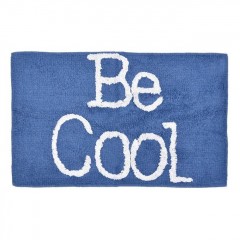 Covoras de Baie din Bumbac Albastru cu Litere Albe "Be Cool" 80x50cm