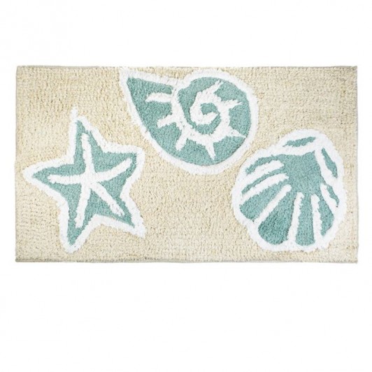 Covoras din Bumbac Bej Verde Stea de Mare Scoici pentru Baie 75x45cm