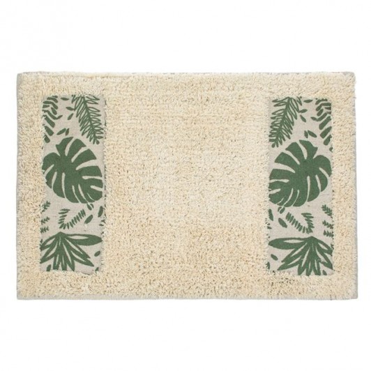 Covoras de Baie din Bumbac Bej cu Frunze Verzi Tropicale 60x40cm