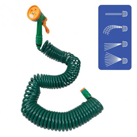 Furtun Spiralat Verde cu 4 Accesorii 4 Functii - 15cm