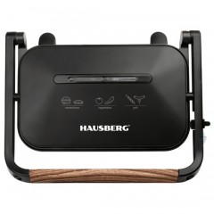 Sandwich-maker Grill HAUSBERG HB-632NG, 1100-1300 W, Panini, Placi nonaderente, Maner rece, Negru