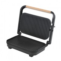 Sandwich-maker Grill HAUSBERG HB-632NG, 1100-1300 W, Panini, Placi nonaderente, Maner rece, Negru