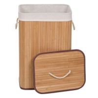 Cos din Bambus de Culoare Naturala cu Capac pentru Rufe 40x30x60cm