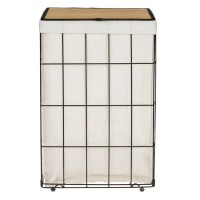 Cos pentru Rufe Metalic cu Capac din Bambus 40x30x60cm