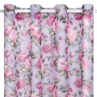 Perdea Decorativa cu Inele Mov Lila Floral 140x260cm, 1 buc