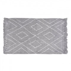 Covor Decor Iarna Bumbac Gri cu Romburi Albe si Volante 90x60cm