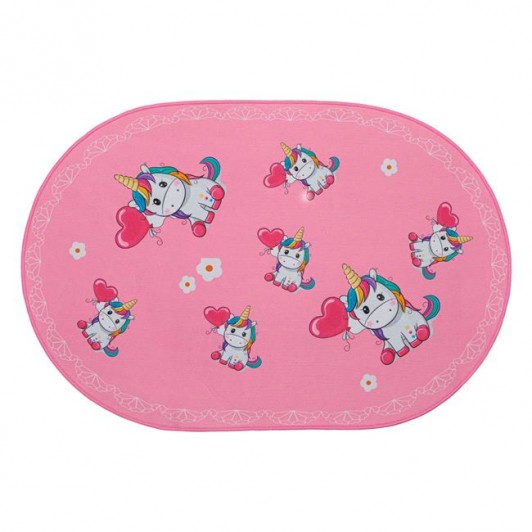 Covoras Decorativ Oval Roz Unicorni 60x90cm