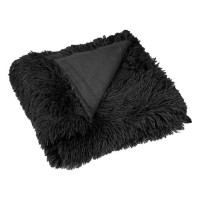 Cuvertura Decorativa de Iarna din Imitatie de Blana Shaggy Neagra 160x130cm