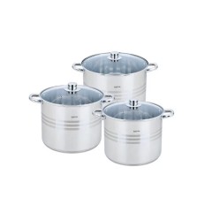 Set inox, 6 piese, Cratite cu capac de sticla, 4.3/5.6/7.2L