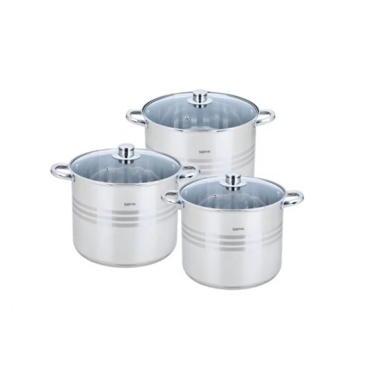 Set inox, 6 piese, Cratite cu capac de sticla, 4.3/5.6/7.2L