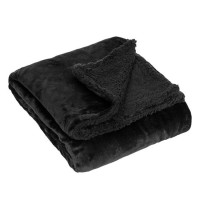 Patura Decorativa Catifelata Neagra Sherpa 160x130cm