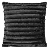 Perna Decorativa de Iarna din Imitatie de Blana Neagra cu Dungi 60x60cm