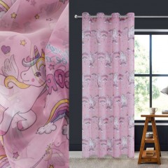 Perdea Decorativa Voal Roz cu Model Unicorn cu Inele 140x260cm, 1 buc