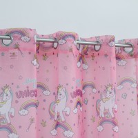 Perdea Decorativa Voal Roz cu Model Unicorn cu Inele 140x260cm, 1 buc