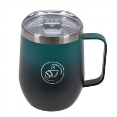 Cana Verde Neagra Mata din Otel Inoxidabil cu Maner & Capac pentru Cafea 350ml