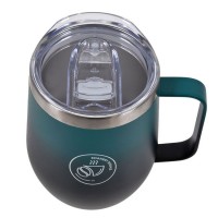 Cana Verde Neagra Mata din Otel Inoxidabil cu Maner & Capac pentru Cafea 350ml