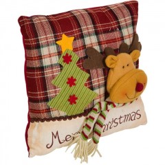 Perna Decorativa de sarbatori Carouri Rosii Cerb Brad "Merry Christmas" 33x33cm