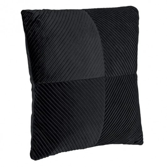 Perna Decroativa de Iarna Neagra Velvet cu Dunga Reliefata 45x45cm