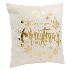 Perna Decorativa Ecru Velvet Foil Auriu Merry Christmas, dimensiuni 43 x 43cm