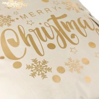 Perna Decorativa Ecru Velvet Foil Auriu Merry Christmas, dimensiuni 43 x 43cm