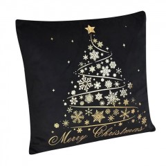 Perna Decorativa de sarbatori Neagra Catifelata cu Brad Auriu din Folie Fulgi 43x43cm