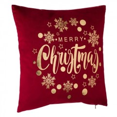 Perna Decorativa de sarbatori Bordo Velvet cu Folie Aurie Merry Christmas 43x43cm