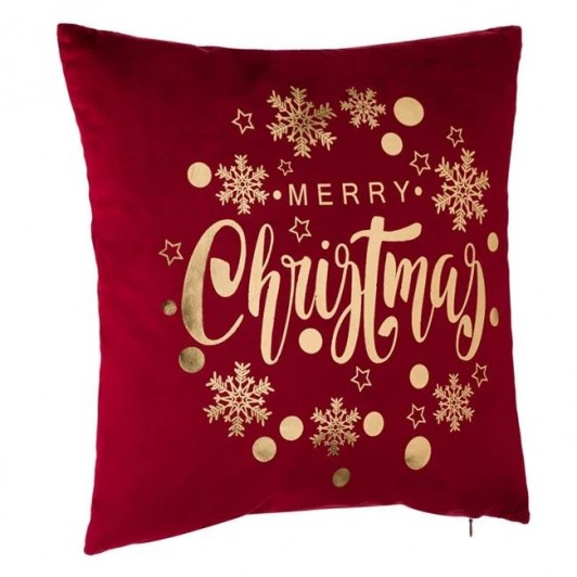 Perna Decorativa de Craciun Bordo Velvet cu Folie Aurie Merry Christmas 43x43cm