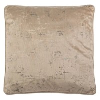 Perna Decorativa de Iarna Bej Velvet cu Model din Folie Aurie Argintie 45x45cm